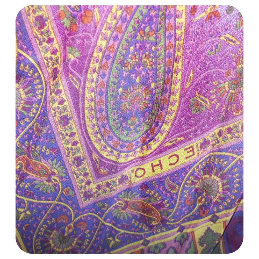 ECHO 100% Silk Handkerchief Scarf Blouse Poncho - Picture 8 of 14